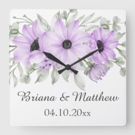 Reloj Cuadrado Purple Simple Elegante Floral Bridal Shower Gift