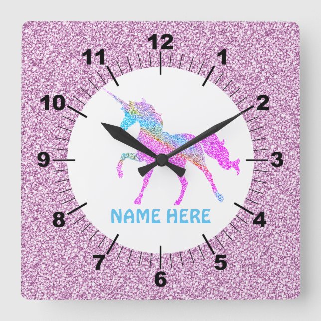 Reloj Cuadrado Purple Unicorn Square Wall Clock (Anverso)