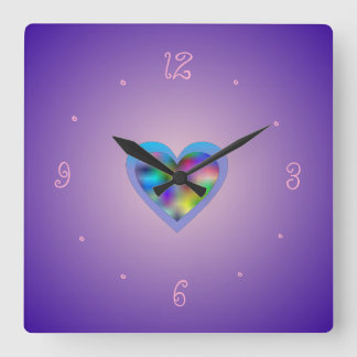 Reloj Cuadrado Púrpura con corazón arco iris> Chicas y bloques en