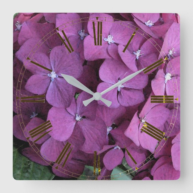 Reloj Cuadrado Púrpura Hydrangea Wall Clock (Anverso)