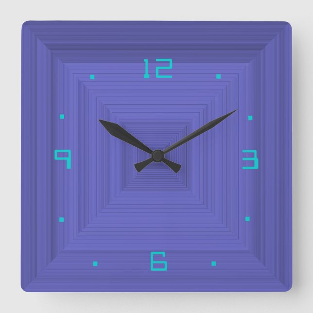 Reloj Cuadrado Púrpura lisa con Aqua>reloj de pared (Anverso)