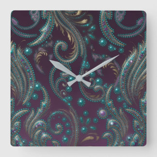 Reloj Cuadrado Púrpura Teal Dorado Metálico