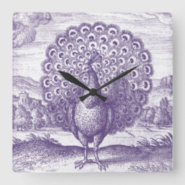 Reloj Cuadrado Púrpura Vintage Peacock