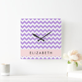 Reloj Cuadrado Púrpura Zigzag, Púrpura Chevron, Tu Nombre