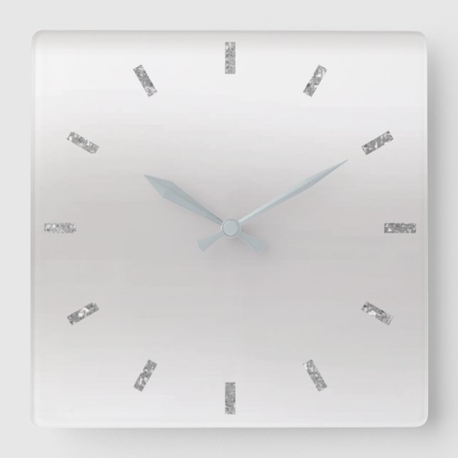 Reloj Cuadrado Purpurina Mínimo de Ombre Blanco Monocromático Gri (Anverso)