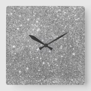 Reloj Cuadrado Purpurina plateado