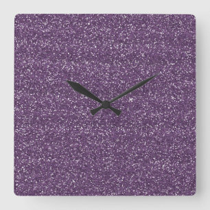 Reloj Cuadrado Purpurina púrpura y de plata brillante