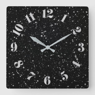 Reloj Cuadrado Purpurina Stars2 - Negro de plata