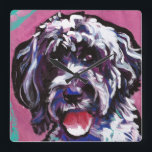 Reloj Cuadrado pwd Portuguese water dog pop dog art<br><div class="desc">Here's a wonderful,  bright,  fun,  tribute to your best friend and favorite breed- the PWD!  from an original painting by Lea</div>