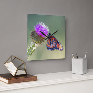 Reloj Cuadrado Queen Butterfly on a Purple Blessed Milkthistle