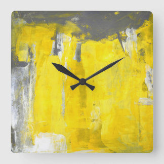 Reloj Cuadrado "Quinto" arte abstracto gris y amarillo