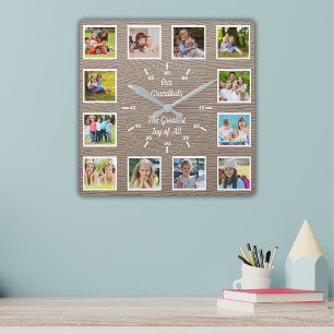 Reloj Cuadrado Quote from 12 Grandchildren Wooden Photo Collage 