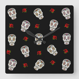 Reloj Cuadrado RAB Rockabilly Sugar Skulls Rosas en negro