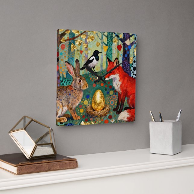 Reloj Cuadrado Rabbit, Magpie, Fox and “The Golden Goose Egg” (Oficina)