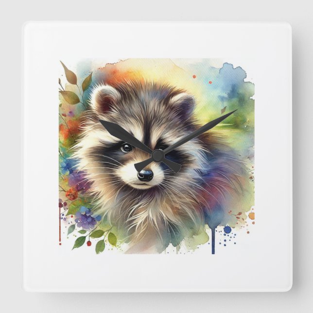 Reloj Cuadrado Raccoon Dog 020924AREF109 - Watercolor (Anverso)