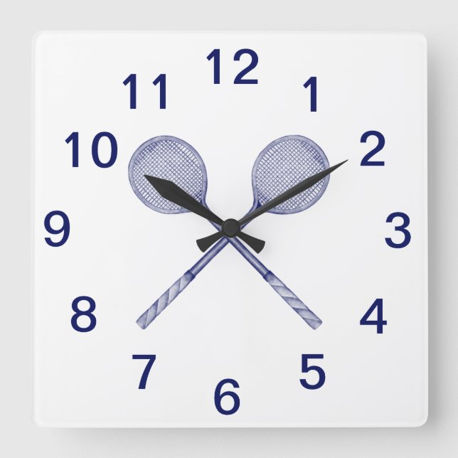 Reloj Cuadrado Racquets cruzados azul (Anverso)