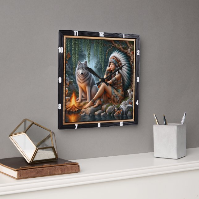 Reloj Cuadrado Radiancia nativa: Canción matutina de Glade forest (Oficina)