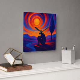 Reloj Cuadrado Radiant Solitude Abstract Expression in Blue ,fire