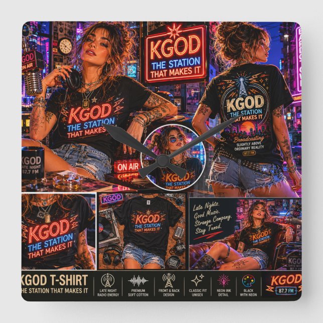 Reloj Cuadrado Radio KGOD Late Night (Anverso)