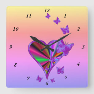 Reloj Cuadrado Rainbow Heart and Butterfly