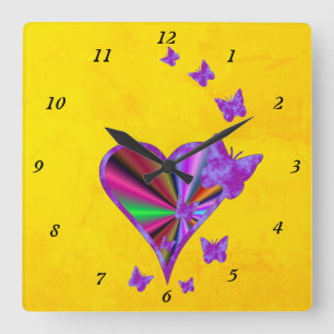 Reloj Cuadrado Rainbow Heart and Butterfly