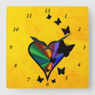 Reloj Cuadrado Rainbow Heart and Butterfly