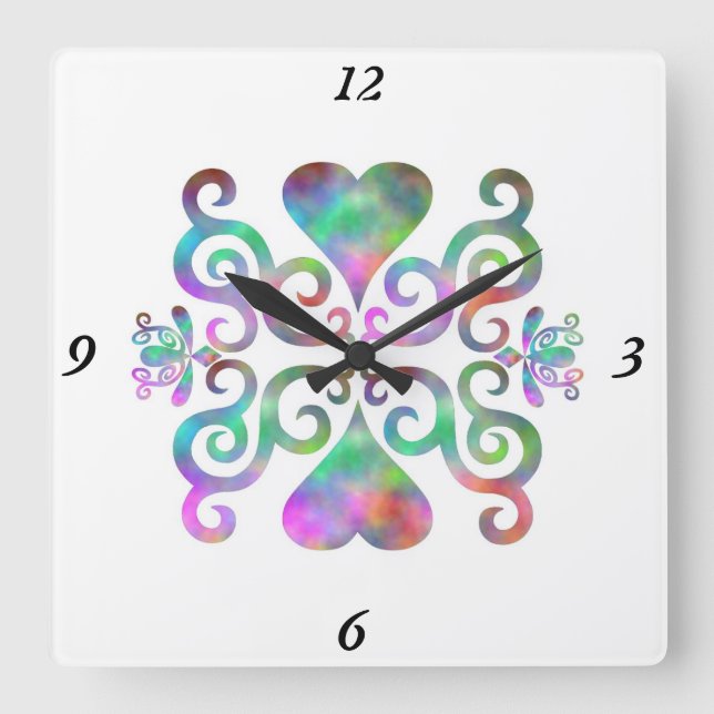 Reloj Cuadrado Rainbow Lily and Heart (Anverso)