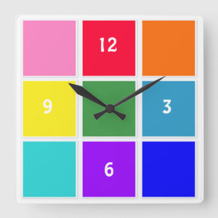 Reloj Cuadrado Rainbow Squares on White Square Wall Clock