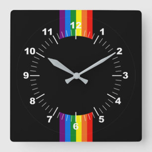 Reloj Cuadrado Rainbow Stripes on Black Gay Pride LGBT Support