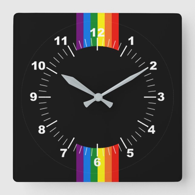 Reloj Cuadrado Rainbow Stripes on Black Gay Pride LGBT Support (Anverso)