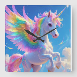 Reloj Cuadrado Rainbow Winged Prancing Unicorn