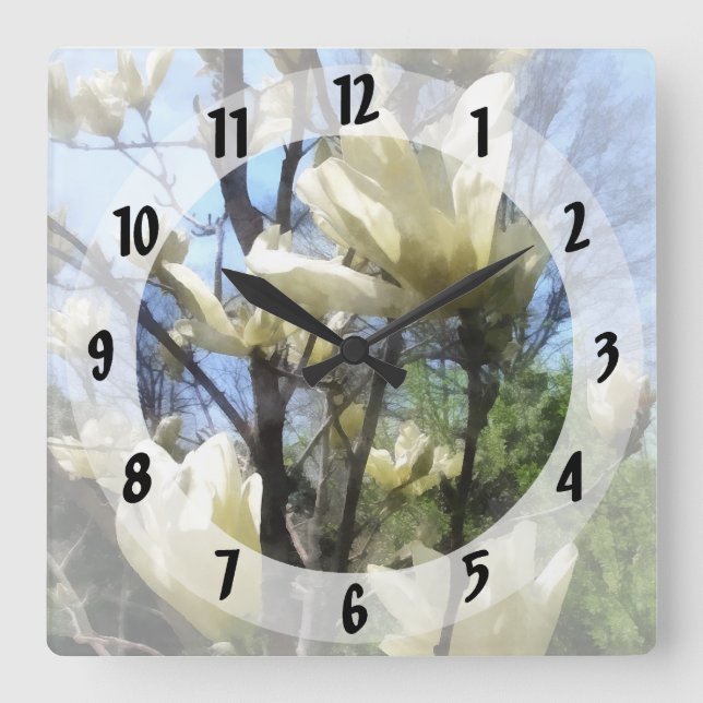 Reloj Cuadrado Ramas blancas de la magnolia (Anverso)