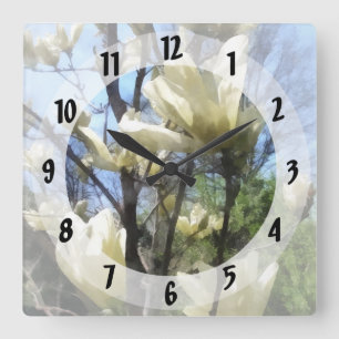 Reloj Cuadrado Ramas blancas de la magnolia