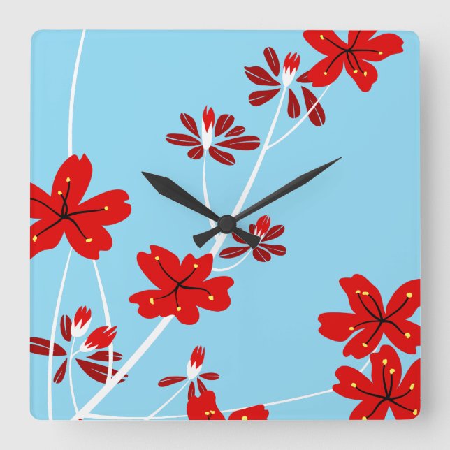 Reloj Cuadrado Ramas florales (Anverso)