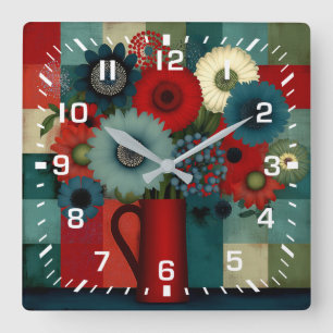 Reloj Cuadrado Ramillete de bayas azules de granja