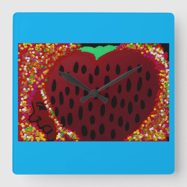 Reloj Cuadrado Ramo de corazón de fresa (Anverso)