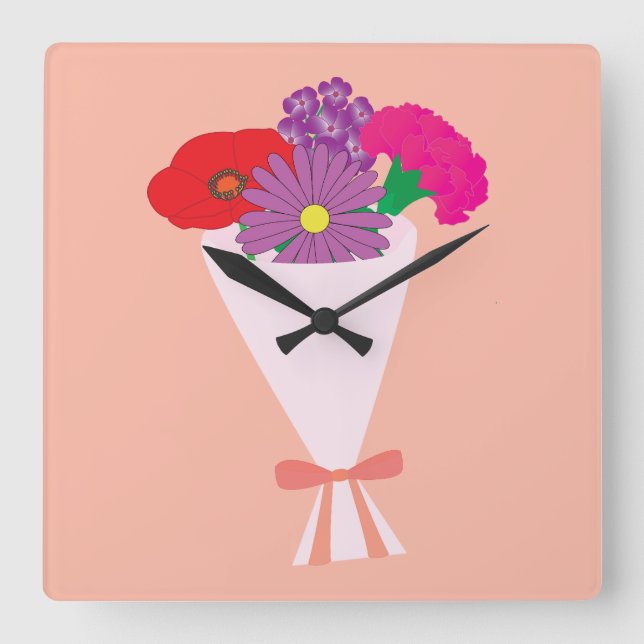 Reloj Cuadrado Ramo de flores (Anverso)