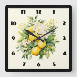 Reloj Cuadrado Ramo de limón con flores blancas