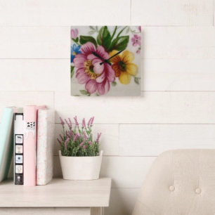 Reloj Cuadrado Ramo Floral de Taza de Té