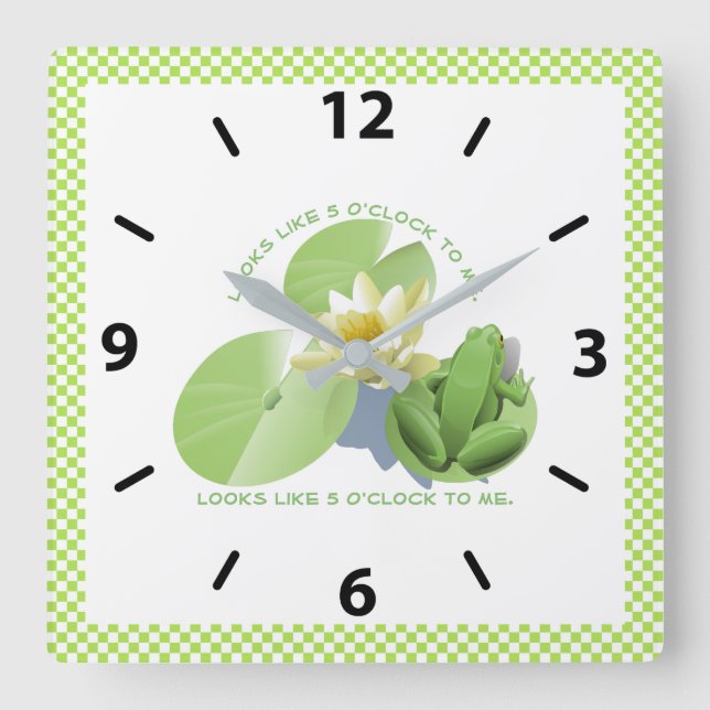 Reloj Cuadrado Rana verde sentada en Lily Pad: me parece 5 (Anverso)