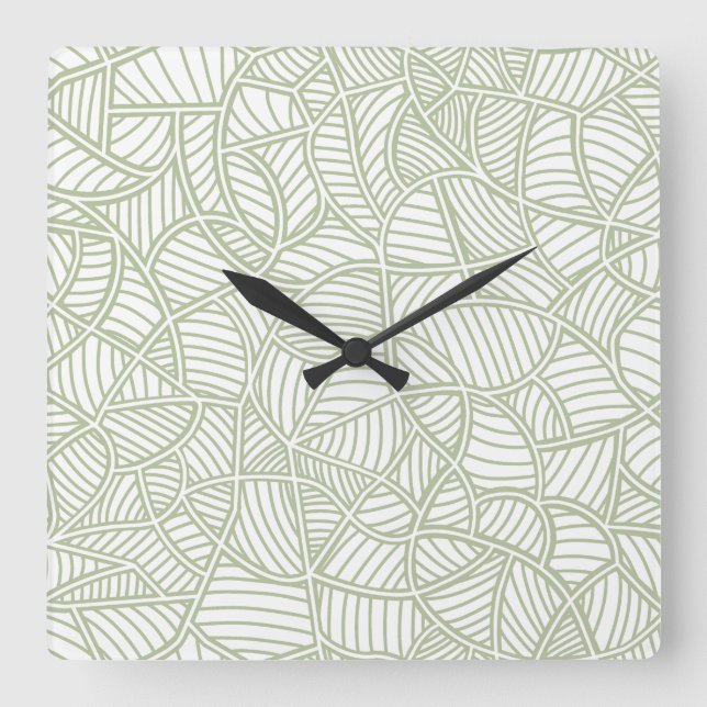 Reloj Cuadrado Random Leaf Mosaic Pale Green (Anverso)