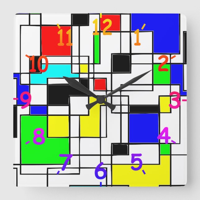 Reloj Cuadrado Random Squares Homage A Mondrian (Anverso)