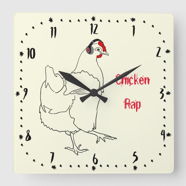 Reloj Cuadrado Rap de pollo Gracioso Música Carne Gratis Vegan Ar (Anverso)