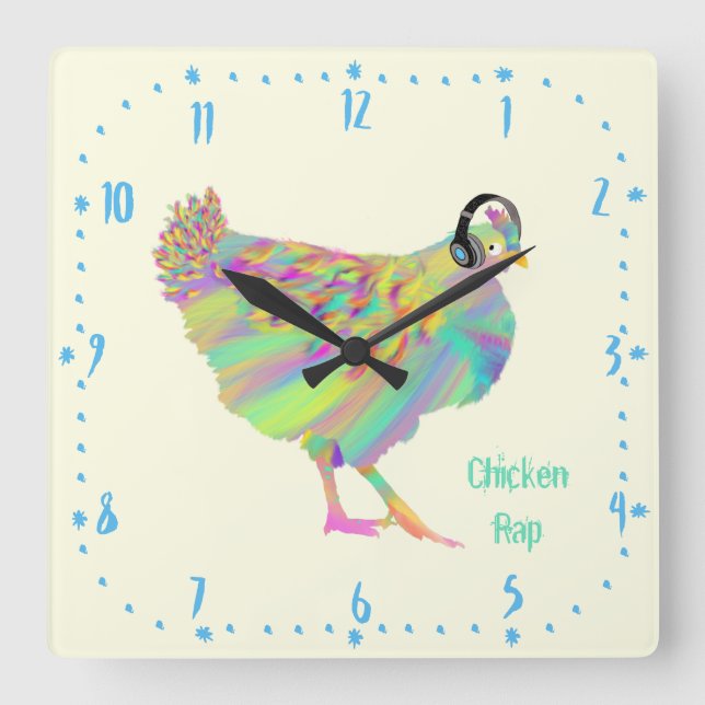 Reloj Cuadrado Rap de pollo Gracioso Música Carne Gratis Vegan Ar (Anverso)