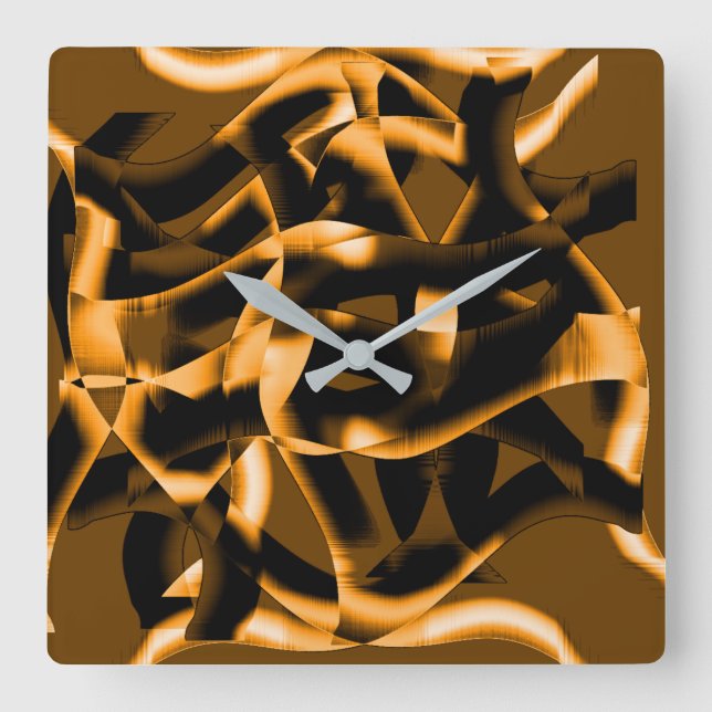 Reloj Cuadrado Rara maraña de cintas quemadas, negro y naranja (Anverso)