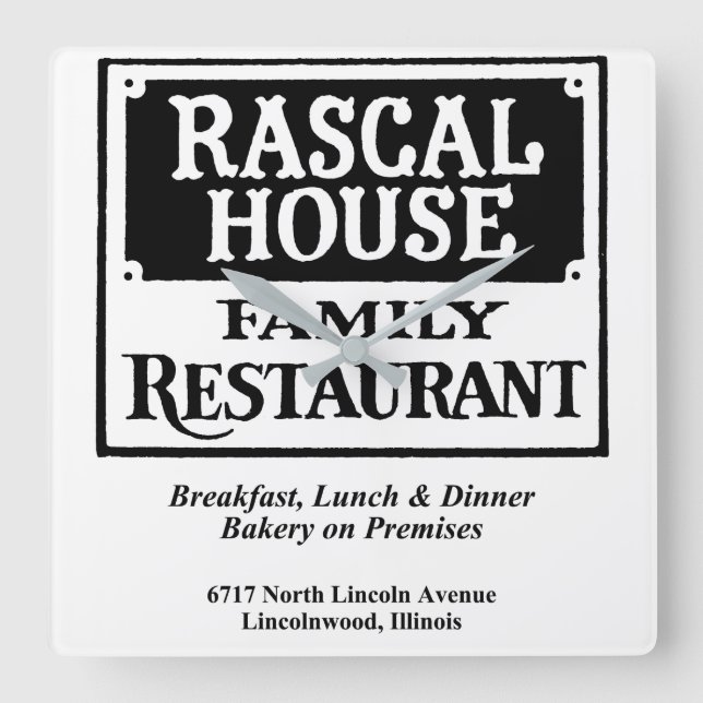 Reloj Cuadrado Rascal House Family Restaurant, DarioNwood, IL (Anverso)