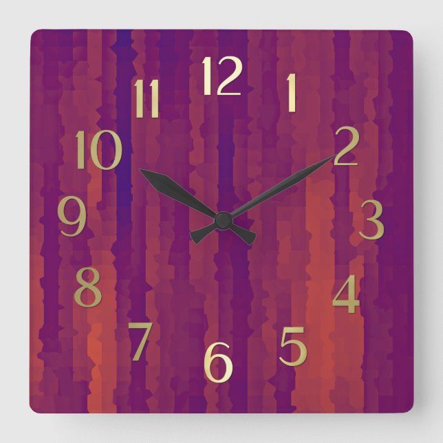 Reloj Cuadrado Rasgos Techno de plumas y Naranjas (Anverso)