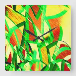 Reloj Cuadrado Rasgos verdes sobre la imagen roja con llovizna