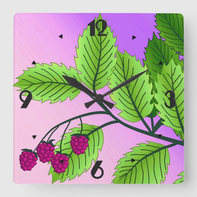 Reloj Cuadrado Raspberries on a branch (Anverso)