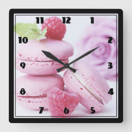 Reloj Cuadrado Raspberry rosa Macarons Foto pastelería francesa